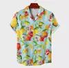 Camisa de Verão Personalizada para Comércio Exterior, Tamanho Europeu, Gola Cubana, Estampa Digital de Flores Tropicais, Manga Curta Casual para Homens na Praia