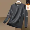 Nueva Camiseta de Manga Larga con Cuello Redondo Otoño/Invierno 2025, Sudadera Gruesa Versátil de Moda con Forro Polar, Camiseta Básica de Moda para Hombre