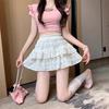 Saia de Renda Estilo Ballet Design de Verão Feminino Saia Tutu Cobre-Quadril Cintura Alta Saia A-Line Saia Bolo Branca