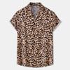 Amazon Comércio Exterior Nova Camisa Masculina Estampa de Leopardo Manga Curta Tamanho Europeu Moda Casual Camisa Solta Lapela para Homens