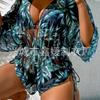 Traje de baño nuevo de otoño 2023 para mujer, conjunto estampado de moda de tres piezas, hojas