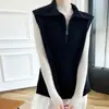 Colete de Lã Mercerizada com Lapela, Zíper na Meia-Placeta, Design Sem Mangas, Nova Roupa Íntima de Alto Padrão para Outono e Inverno, Atacado
