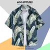 Camisa Floral Tailandesa de Playa para Hombre de Manga Corta Ins Guapo Verano Estilo Hong Kong Retro Hawaiana Seda de Hielo Camisa de Playa Moderna