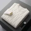 Suéter de cachemira para hombre con cuello redondo, suéter de lana de punto trenzado grueso, corte holgado, talla grande, jersey, manga larga, suéter base de punto