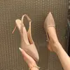 Sandalias de tacón de aguja con punta calada y correa al tobillo, talla grande 2026 Verano Nuevos Tacones Altos Mujer