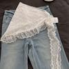 Turbante de Encaje Blanco Cinturón para Mujer Primavera y Verano Francés Retro de Alta Gama Cinta Triangular Adorno para la Cabeza Lazo Cinturón para el Cabello