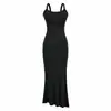 Vestido camisola lisa de cor sólida com sutiã embutido, estilo europeu e americano, novas roupas femininas, acinturado, que realça o quadril, hot girl, vestido longo sereia