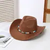 Chapéu de Jazz Retrô Estilo Étnico com Aba Larga, Borda Elevada em Camurça, Chapéu de Cowboy Ocidental para Homens e Mulheres, Chapéu de Feltro para Proteção Solar ao Ar Livre