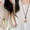 Colar Longo Vintage com Pingente Circular, Conjunto de Quatro para Mulheres, Design Chinês Novo, Corrente de Suéter de Alta Qualidade, Nicho, Simples e Fashion