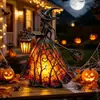 Lanterna de Bruxa de Halloween Figura de Resina Brilhante Bruxa de Vestido Longo Retrô Entrada de Mesa Atmosfera de Festival Luz Decorativa