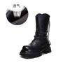 Novas Botas de Salto Grosso para Mulheres 2025 Outono e Inverno Botas Casuais de Cano Médio para Mulheres Bico Redondo Botas Femininas Versáteis Botas Trendy com Arte Plissada