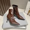 Fábrica de Origen Botines Personalizados Transfronterizos para Mujer Otoño e Invierno Botas Elásticas Ajustadas Punta Fina Tacón de Aguja Caña Corta 8288-1