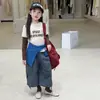 Não precisa combinar! Top em camadas para o início do outono para meninas, design casual de peça dupla falsa com estampa de letras, blusa de manga comprida básica, moderno