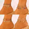 Conjunto de tornozeleiras de corrente com cristal de coração colorido minimalista transfronteiriço europeu e americano, acessório de pé de corrente de metal torcido da moda