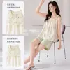 Conjunto de Pijama Feminino de Verão Novo Estilo Sem Mangas com Top e Shorts com Sutiã Embutido 100% Algodão Roupa de Casa Conjunto de Duas Peças Pode Ser Usado ao Ar Livre Frete Grátis