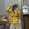 Novedad de Otoño 2026: Suéter de Punto Desgastado con Estampado Floral Vintage, Cárdigan Holgado de Cuello Redondo, combinado con MHT