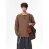 Camisa base casual moderna versátil com colarinho de botões, camiseta simples de manga comprida estilo americano para homens, henley de outono estilo descontraído