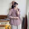 Camisa Bordada Vintage Artística Feminina 2024 Outono Fina Solta Emagrecimento Sete Mangas Top Camisa Elegante All-Match