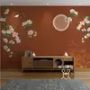 Nuevo papel tapiz estilo antiguo chino flor pájaro golondrina fondo de dormitorio mural papel tapiz salón de té clásico salón de belleza Pared Roja tela