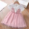 Vestido de Princesa para Meninas Vestido de Verão 2025 Novo Vestido Infantil Estilo Coreano Celebridade da Internet Saia de Tule para Menininha Tendência