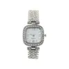 Reloj Cuadrado Pequeño de Diamante Correa con Patrón Romano Aleación Cuarzo Pulsera de Mujer Sin Logo Moda Pedrería Correa de Acero Al por Mayor
