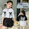 Camiseta de Manga Corta con Mariposa Fresca y Audaz para Niñas 2026 Nuevas Llegadas de Verano Falda de Pastel en Capas Mediana y Grande Conjunto de Falda Esponjosa para Niños