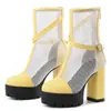 Botas de mujer de talla grande con cremallera de comercio exterior, sandalias de tacón alto para mujer de verano, puntera cerrada de color liso, suela gruesa, antideslizantes, tacón cuadrado, estilo europeo y americano
