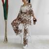 Roupas Femininas 2024 Verão Novidades Solta Tamanho Grande Estampada Manga Média Camisa Calça de Pernas Largas Conjunto Casual para Mulheres