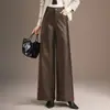 Tendência de Moda Outono 2026 Calça Feminina de Couro, Perna Larga Reta Cintura Alta Solta Casual, Emagrecimento e Aumento da Altura
