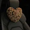 Novo apoio de cabeça e lombar para carro com design de estampa de leopardo, apresentando uma almofada de assento de carro de pelúcia e uma almofada lombar para proteção do pescoço