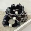 Coletero de encaje a cuadros estilo coreano retro con perlas, moderno, para coleta o moño.
