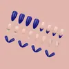 Parches para Uñas Azul Diamante Uñas Postizas Removibles Uñas Almendra Parches de Manicura Francesa Mediana Uñas Portátiles 24 Piezas