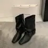 Botas Curtas Khaki de Camurça Vintage Chuyuji para Mulheres, Botas de Estilo Francês, Design de Nicho Outono e Inverno Botas Western Arredondadas