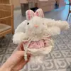 Falda de Encaje Trenzado con Lazo de Perlas de Dibujos Animados Llavero de Conejo Colgante para Oreja Peluche Lindo Conejo Colgante para Mochila Escolar