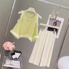 Celebridade da Internet Menina Estilo Pastoral Casual Conjunto Infantil Verão Novo Estiloso Fashionável Sem Mangas Top Calça Conjunto de Duas Peças
