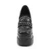 Tacón Grueso 2025 Zapatos de Mujer con Patrón de Cocodrilo Europeos y Americanos Cadena Primavera y Verano Redondo Nuevo Doble Plataforma Negro No Devoluble