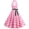 Toma real en stock 2023 Explosiones transfronterizas de Amazon el más vendido vestido de cuello colgante rosa Barbie con estampado de cuadros