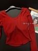 Camiseta básica de lana antifrío para mujer, cuello en V, se puede usar como prenda exterior y camiseta interior ajustada, color rojo Ancora a juego 603