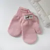 Manoplas de Color Sólido de Moda de Dibujos Animados para Niños y Niñas Estilo Coreano a Prueba de Frío, Cálidas y Antiperdidas Guantes de Lana Tejidos con Correa