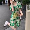 Falda Floral Verde Estilo Hepburn Francés, Moderna y Rejuvenecedora, Persona Pequeña Juguetona, Falda Platycodon Fresca para Vacaciones de Verano, Moderna