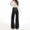Nuevos Jeans Azules de Mezclilla Transfronterizos con Hebilla de París, Cintura Ajustable, Tiro Alto, Corte Holgado, Pierna Ancha Fluida, Largo hasta el Suelo para Mujer