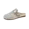 Pantuflas de Lujo Ligero de Punta Cerrada para Mujer 2026 Nuevas de Tacón Plano sin Cierre Suela Suave Media Pantufla Antideslizante Moda Lentejuelas Uso Exterior Primavera y Verano