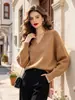 Suéter de punto suelto con cuello en V para mujer, color liso, suave y acogedor, estilo perezoso, top básico de manga larga, venta al por mayor directa de fábrica