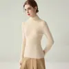 Suéter feminino de cashmere 100% cashmere de cabra peça única sem costura gola alta slim fit para mulheres, outono e inverno cor sólida base de malha