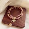 Pulsera de Turmalina Colorida de Doble Capa Colgante de Cristal de Té Cristal Fresa Candado de la Riqueza Elegante Celebridad Cibernética Elegante Elegante Pulsera de Cuerda Sangrante para Mujer