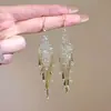 Pendientes de Borla con Cadena Full Diamond Súper Brillantes Exagerados Estilo Europeo y Americano para Mujer, Pendientes Largos de Moda de Lujo de Alta Gama Exquisitos Versátiles