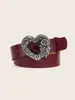 2025 Nuevo Cinturón de Corazón de Flor Rojo Vino Moda Europea y Americana Combinación con Jeans Falda con Tirantes Cinturón de Mujer