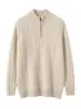 Suéter de cachemira 100% pura para hombre con media cremallera, tejido de ochos, engrosado para abrigar, cuello alto, capa base tipo jersey para otoño e invierno