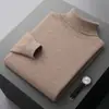 Suéter de Lana Pura Nuevo para Otoño e Invierno para Hombre, Suéter de Punto Grueso con Cuello Alto, Camiseta Básica Casual de Cachemira para Hombre