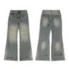 Jiamu Llega a la Imagen para Demostrar Jeans Baggy Americanos Unisex Jeans Bootcut para Hombre y Mujer Pantalones Rectos Boot Cut